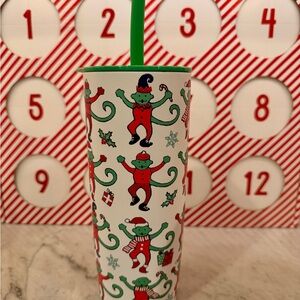 Roller Rabbit X Starbucks Christmas 2025 Festive Monkey Tumbler with Straw